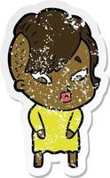 distressed sticker of a cartoon surprised girl vector