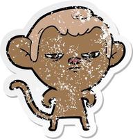 distressed sticker of a cartoon monkey vector