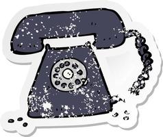 retro distressed sticker of a cartoon retro telephone vector