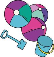 cartoon doodle beach balls with a bucket and spade vector