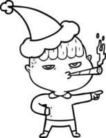 line drawing of a man smoking wearing santa hat vector