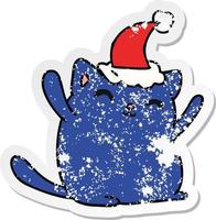 christmas distressed sticker cartoon of kawaii cat vector