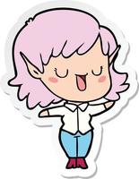 sticker of a cartoon elf girl vector