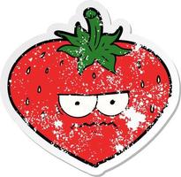 distressed sticker of a cartoon strawberry vector