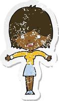 retro distressed sticker of a cartoon excited woman vector