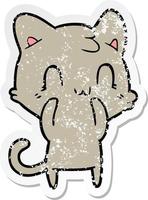 distressed sticker of a cartoon happy cat vector