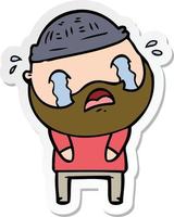 sticker of a cartoon bearded man crying vector