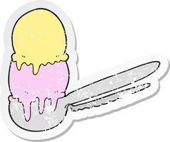 retro distressed sticker of a cartoon scoop of ice cream vector
