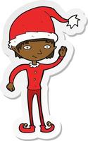 sticker of a cartoon waving christmas elf vector