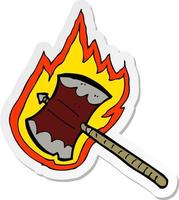 sticker of a cartoon flaming axe vector