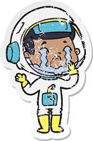 distressed sticker of a cartoon crying astronaut vector