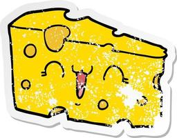 distressed sticker of a cartoon cheese vector