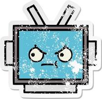 distressed sticker of a cute cartoon robot head vector