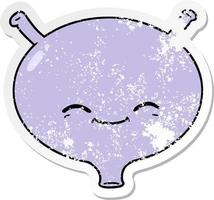 distressed sticker of a cartoon bladder vector