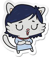 sticker of a cartoon cat girl vector