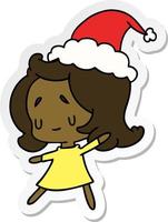 christmas sticker cartoon of kawaii girl vector