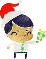 christmas retro cartoon of kawaii boy vector