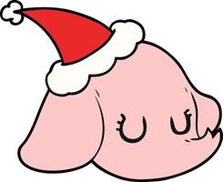 line drawing of a elephant face wearing santa hat vector