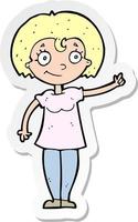 sticker of a cartoon happy woman pointing vector