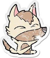 distressed sticker of a cartoon wolf whistling vector