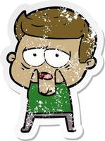 distressed sticker of a cartoon tired man vector