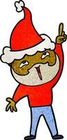 textured cartoon of a happy bearded man wearing santa hat vector