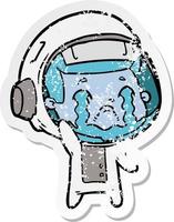 distressed sticker of a cartoon crying astronaut vector