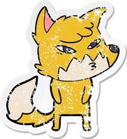 distressed sticker of a clever cartoon fox vector