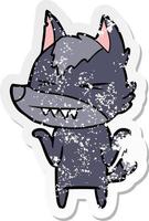 distressed sticker of a angry wolf cartoon vector