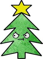 retro grunge texture cartoon christmas tree vector