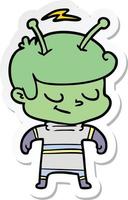 sticker of a friendly cartoon spaceman vector