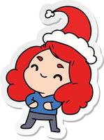 christmas sticker cartoon of kawaii girl vector