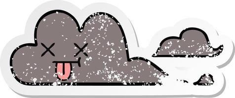 distressed sticker of a cute cartoon storm cloud vector