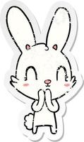 distressed sticker of a cute cartoon rabbit vector