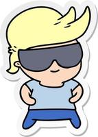 sticker cartoon kawaii kid with shades vector