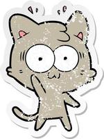 distressed sticker of a cartoon surprised cat vector