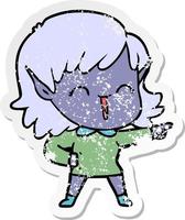 distressed sticker of a cartoon elf girl vector