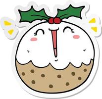 sticker of a cute cartoon christmas pudding vector