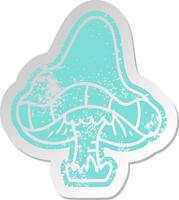 distressed old sticker of a single mushroom vector