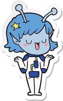 sticker of a happy alien girl cartoon vector