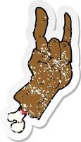 retro distressed sticker of a cartoon hand making rock symbol vector