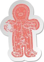 distressed old sticker of a gingerbread man vector