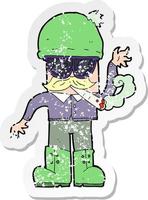 retro distressed sticker of a cartoon man smoking pot vector