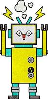 retro grunge texture cartoon happy robot vector
