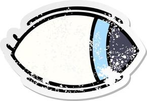 distressed sticker of a cute cartoon eye looking to one side vector