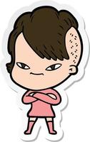 sticker of a cute cartoon girl with hipster haircut vector