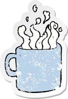 distressed sticker of a cartoon hot cup of coffee vector