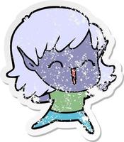 distressed sticker of a cartoon elf girl vector