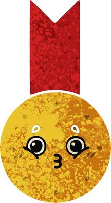 retro illustration style cartoon gold medal