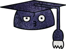 sombrero de graduación de dibujos animados de textura grunge retro vector